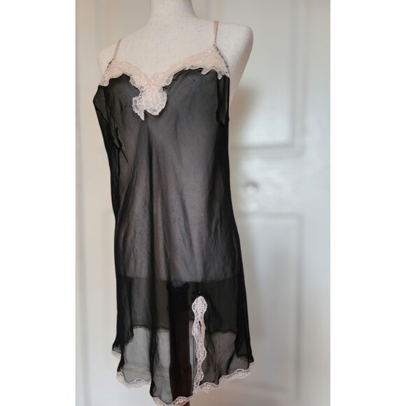 Victoria's Secret Sz Large Black Blush Pink Lace Lingerie Slip Sheer Nightgown - Picture 2 of 16